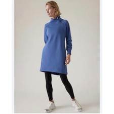Athleta Cozy Karma Asym Zip Dress Blue Sweatshirt Dress S 787313-00