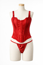 Victoria's Secret Red Velvet Burnout Corset  Panty Set size M NWT Lace up Back
