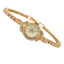 Lady Rolex Vintage Manual Watch 14k Yellow Gold with Natural Diamonds 1950s