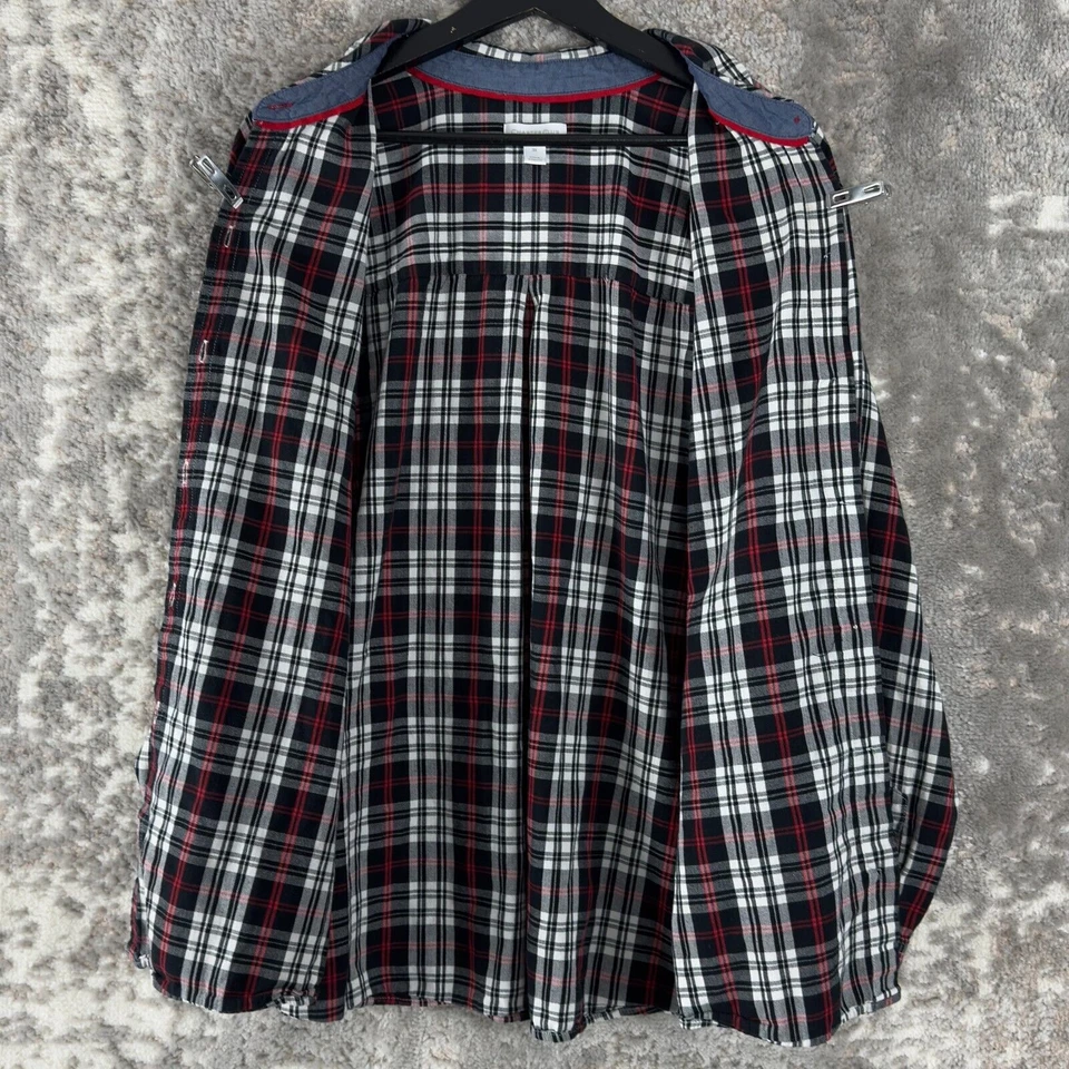 Camisa informal Charter Club para mujer talla grande 3X a cuadros con botones negra roja manga larga Foto 3 de 4