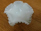 Vintage Fenton White Milk Glass Ruffled Edge Pedestal Bowl