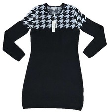 Charlie Paige sweater dress Womens Small fitted Black houndstooth tight knit NEW