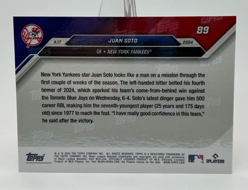 2024 Topps Now #89 Juan Soto Yankees Platinum Member Foil Parallel 1/1 - Picture 2 of 2