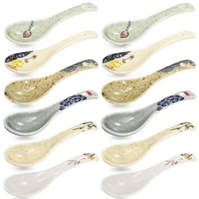 12 Pcs Asian Retro Ceramic Soup Spoons Appetizers Tableware for Salad Ramen