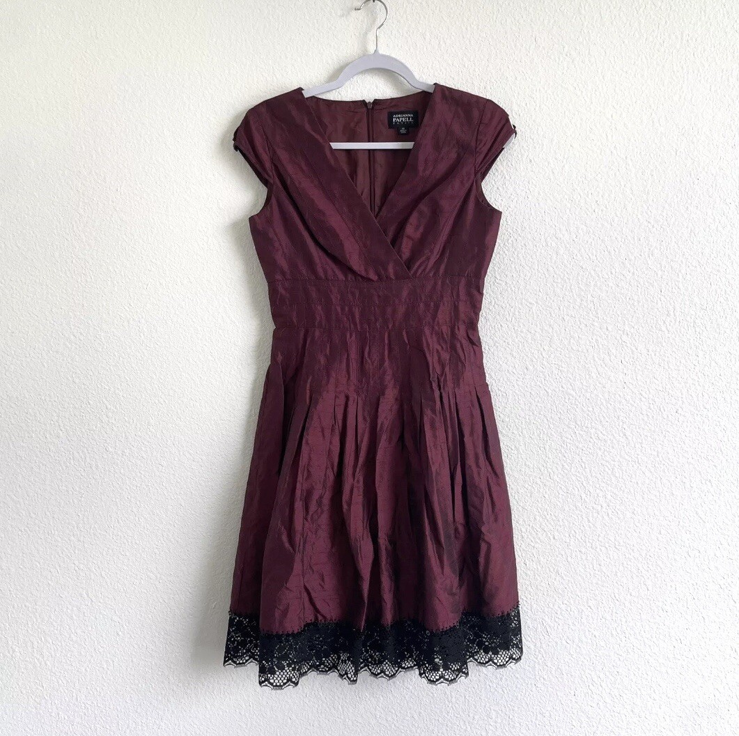 Adrianna Papell Dress Wmns 4P Silk Special Occasion Burgundy Beaded Lace  Formal | eBay