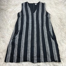 GAP Women's M Black White Striped Shift Dress Linen Blend Zip Back
