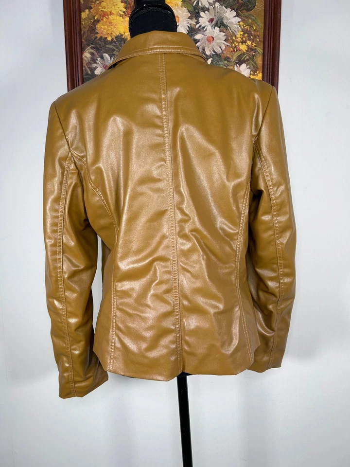 Chaqueta Worthington de cuero sintético para mujer mediana marrón amarillo brillante bolsillos Foto 3 de 4