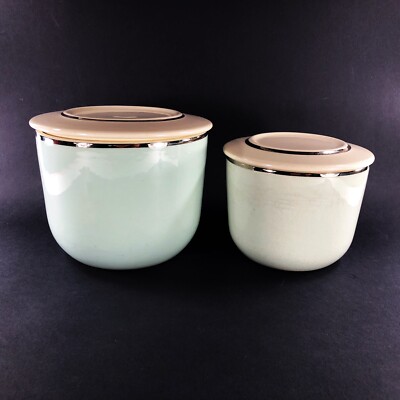VTG Set 2 Ballerina Mist 4 Oven Proof Cannister w/Lid Union Made USA Pastel Aqua
