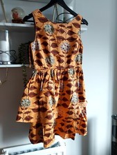 Anthropologie Nadinoo 2 Tier Cotton Native Print Cute Summer Dress UK 6