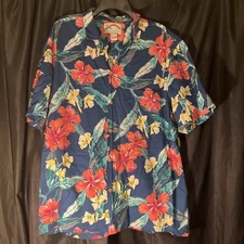 VTG Paradise Found Hibiscus Floral Hawaiian Short Sleeve LL Beanie  XL USA MADE