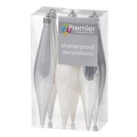 Premier Decorations Christbaumkegel 6Er Set 150Mm HäNge-Deko Silber Und Weiß