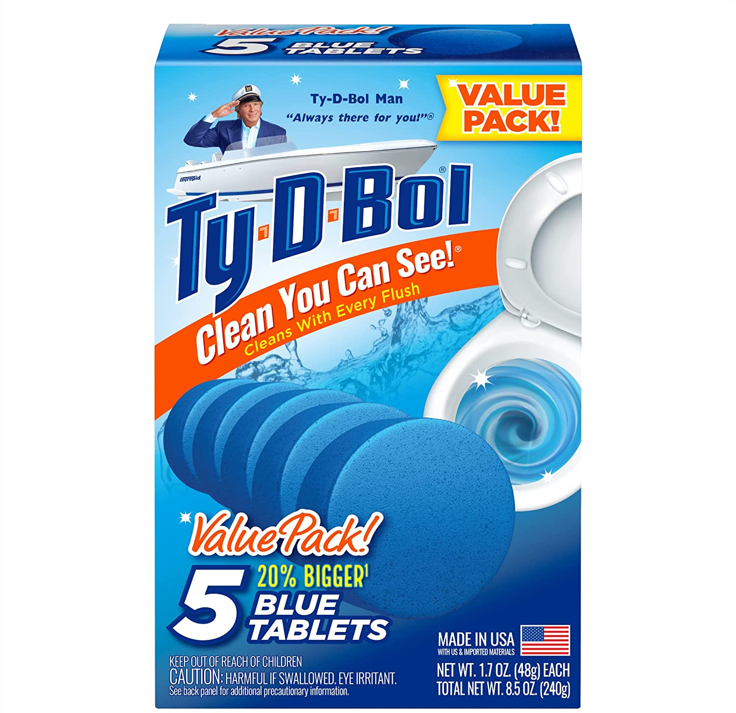 Blue Tablets Value 5 Pack, Cleans and Deodorizer Toilets for a Fresh Smelling Ba