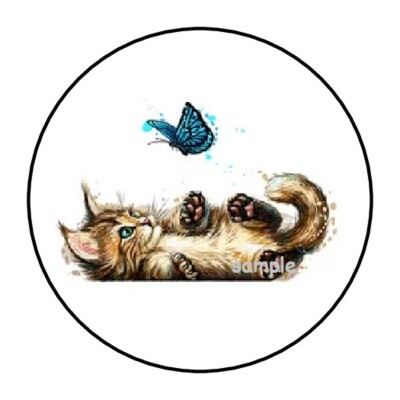 30 CUTE KITTEN AND BUTTERFLY ENVELOPE SEALS LABELS STICKERS 1.5'' ROUND CAT