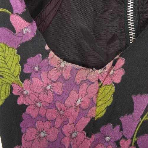 Vtg 60s Pink Purple Chiffon Black Velvet Panal Sleeveless Maxi Dress XS/XXS /932 - Picture 6 of 7