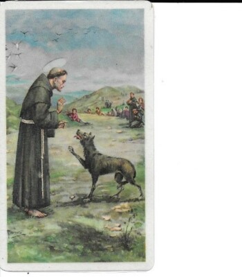 Holy Card of St. Francis and the Wolf of Gubbio Plus a 1'' Medal of St. Francis