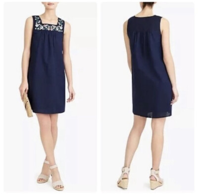 J CREW Mini Dress Small Linen-Blend Shift Floral Embroidered Navy Blue L6991 | eBay J CREW Mini Dress Small Linen-Blend Shift Floral Embroidered Navy Blue L6991 | eBay
