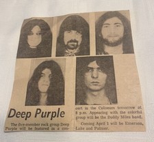 Original 1972 Deep Purple Concert Newspaper Advertisement Jacksonville, FL