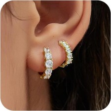 Gold Hoop Earrings for Women 14K Gold Plated Cubic Zirconia Huggie Earrin