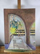 MOLLIE WALLACE WATERCOLOUR VIEW THROUGH ARCHWAY AUTUMN BRANCHES ASHDON ESSEX