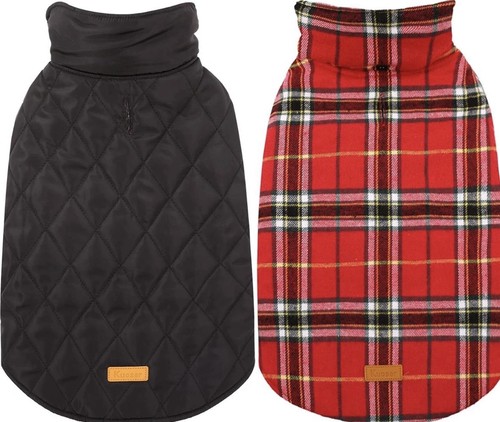 Kuoser Reversible Dog Coat Size S Waterproof Winter Jacket Plaid Red Black