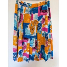Colorful print pleated skirt maxi 80s style choices for Tesco size 10