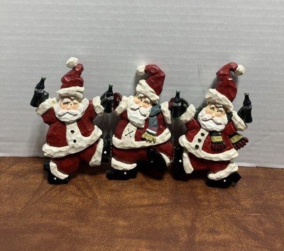Coca-Cola Santa Claus Dancing Trio Kickline Hinged Resin Figurine 6'' 1999