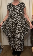 Made in Italy L Brown Beige Leopard Print Lagenlook Boho Parachute Draped Dress