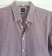 Hugo Boss red gingham shirt short sleeve button down shirt XL Slim fit checkered