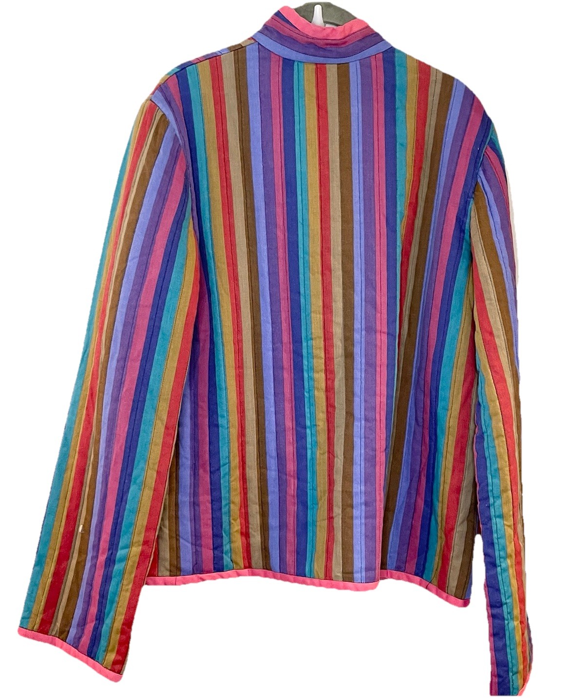 Boho Patchwork Quilted Jacket Rainbow Pink Stripe… - image 2