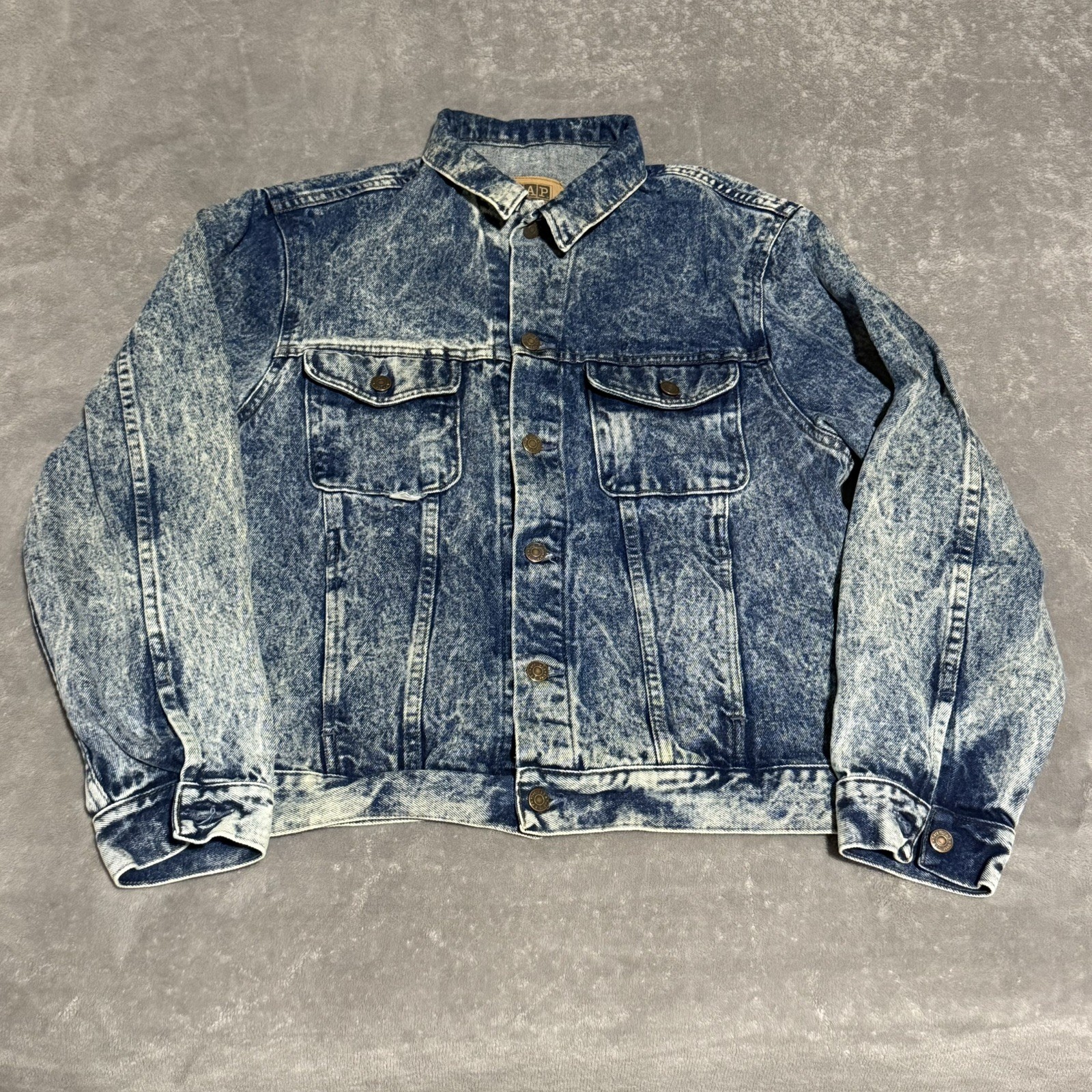 Vintage Gap Blue Acid Wash Denim Trucker Jacket Men’s Large