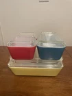 Vintage PYREX 8 Piece Refrigerator Dish Set Primary Colors With Lids