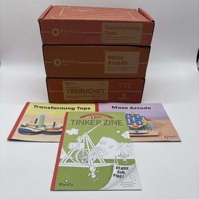 KiwiCo Project Kits Set Of 3 Tinker Trebuchet Transforming Tops Maze Arcade New