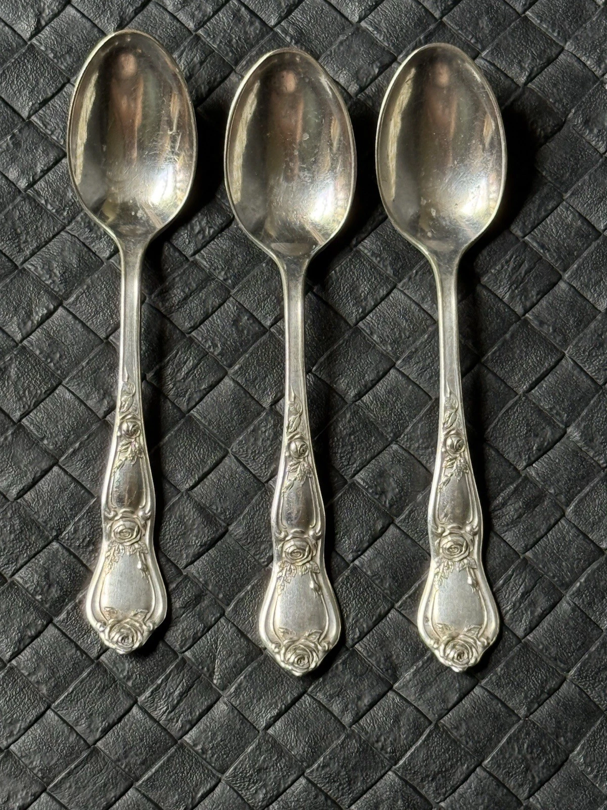 Antique 1903 RC Co. Demitasse Spoons Rose Pattern Set Of 3 Espresso Mocha Spoons