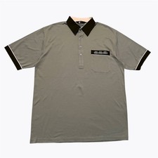 Gabicci Mens Polo Shirt Size L Taupe Navy Short Sleeve Vintage Pocket