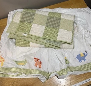 Pottery Barn Kids Jungle Zoo Green Gingham Quilt Bed Skirt Animals Toddler Crib