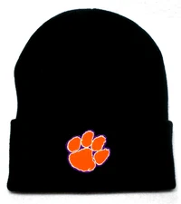 Clemson Tigers flat applique  on Black beanie  cap hat. See details