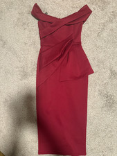 ASOS Off-Shoulder Burgundy Midi Pencil Scuba Dress with Peplum Waist Detail XS/S