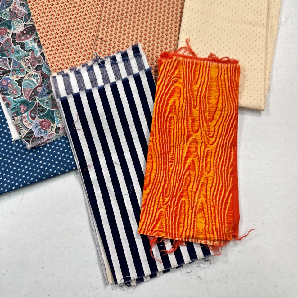 quilting fabric fat quarter bundle 7 blue orange tie dye stripes dots cotton - Image 3 of 4