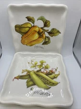 Effetti d’ Arte two square appetizer salad plates Vegetable Theme Madein Italy