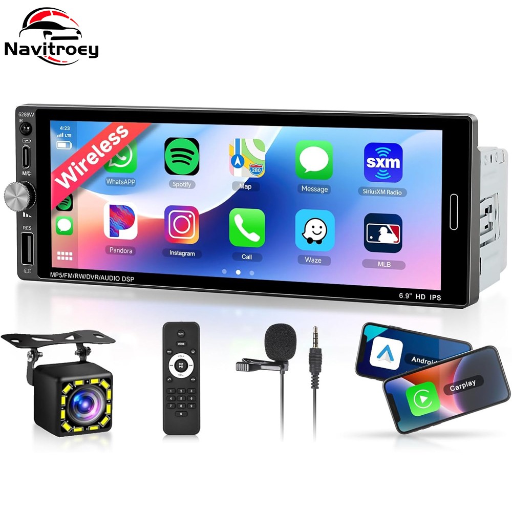 Camera+ 1Din 6.9in Car Stereo Radio Bluetooth FM Touch Scree