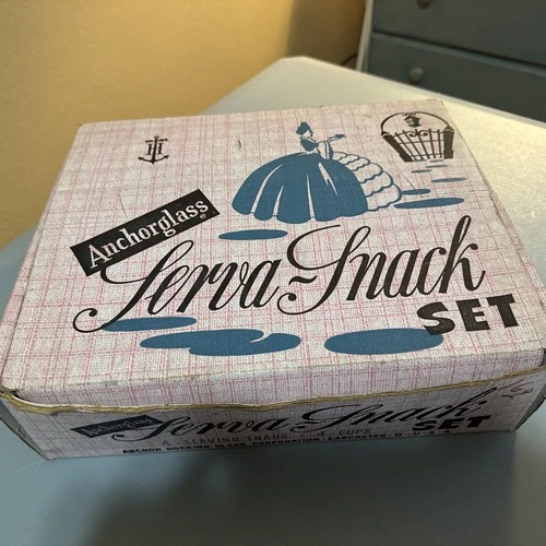 Anchor Hocking Vintage Serva Snack 8 Piece Set Colonial Lady Mid Century 1950s