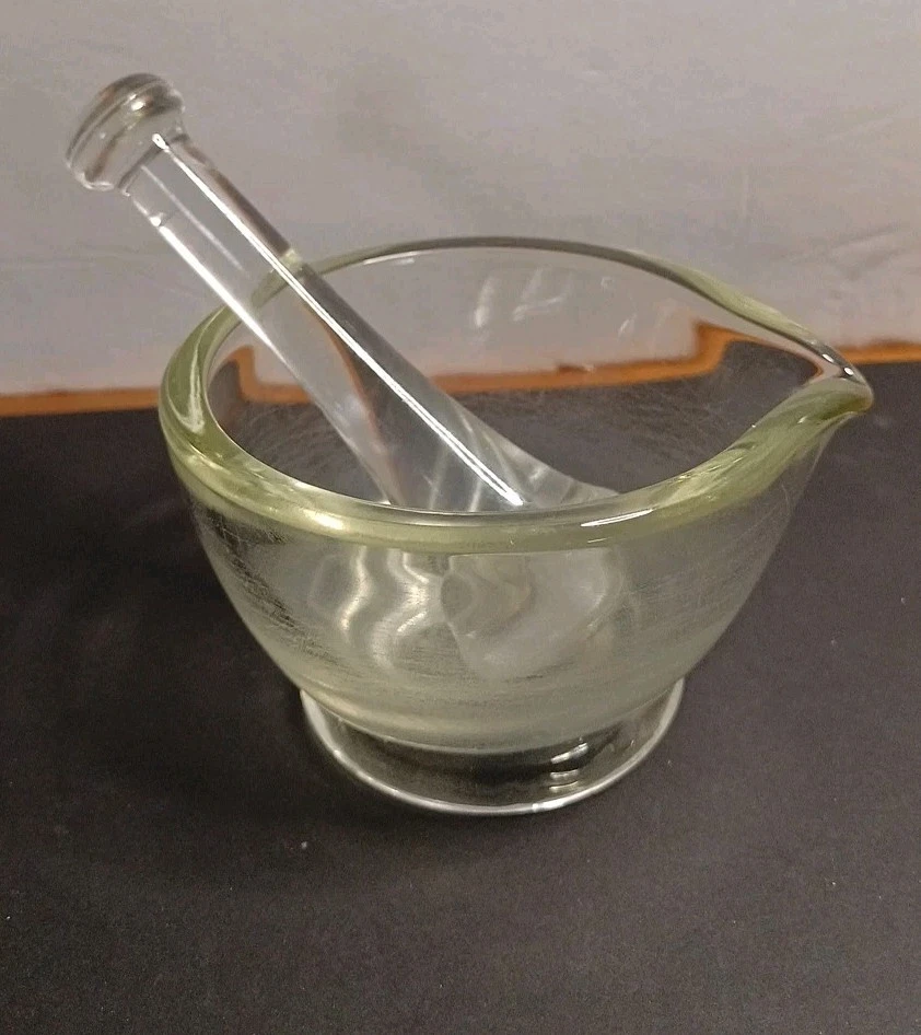 Vintage Pharmacy Glass Mortar & Pestle With Pour Spout Apothecary Victorian 4 Oz