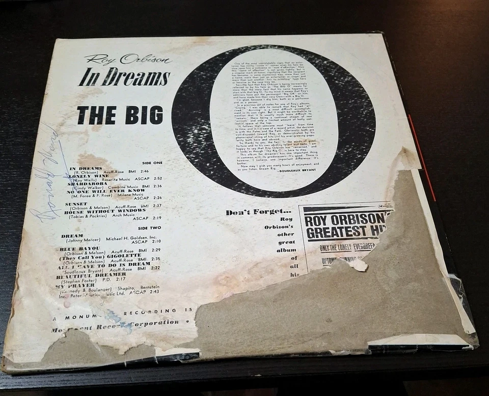 1964 LP Roy Orbison "In Dreams" Moument Records MLP-8003 - Image 2 of 4