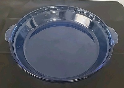 Vtg Pyrex Cobalt Blue Glass Fluted Pie Pan 229 Crimped Deep Dish Plate 9.5'' USA