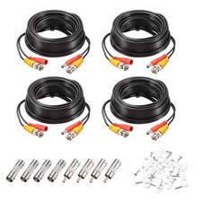 4 Set BNC Video Power Cable 10m/33ft All-in-One Security Camera Wire Black
