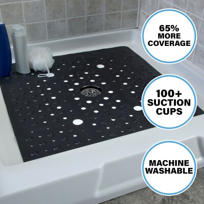65% MORE COVERAGE! SlipX Solutions Solid Black Extra Large Shower Mat (27'')