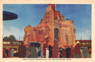 Magic Mountain Enchanted Isle World's Fair Chicago Illinois 1933 linen