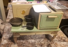 Vintage Kingston Little Lady Toy ELECTRIC STOVE  403 Tin Metal with pots  pans