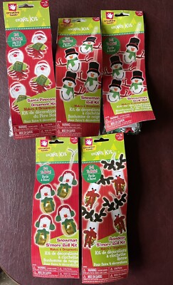 5 Lot Creative Hands Sm ARt Kits Reindeer, Santa, Snowman, S more, Bell Ornament