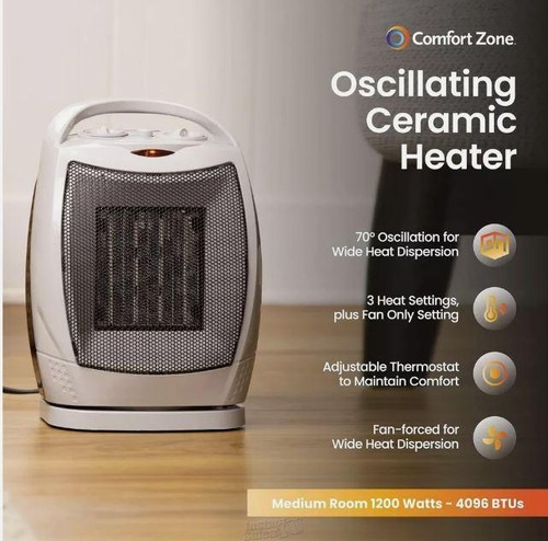 Comfort Zone CZ449E Oscillating Ceramic Heater - 1500W Energy-Efficient - Picture 3 of 5